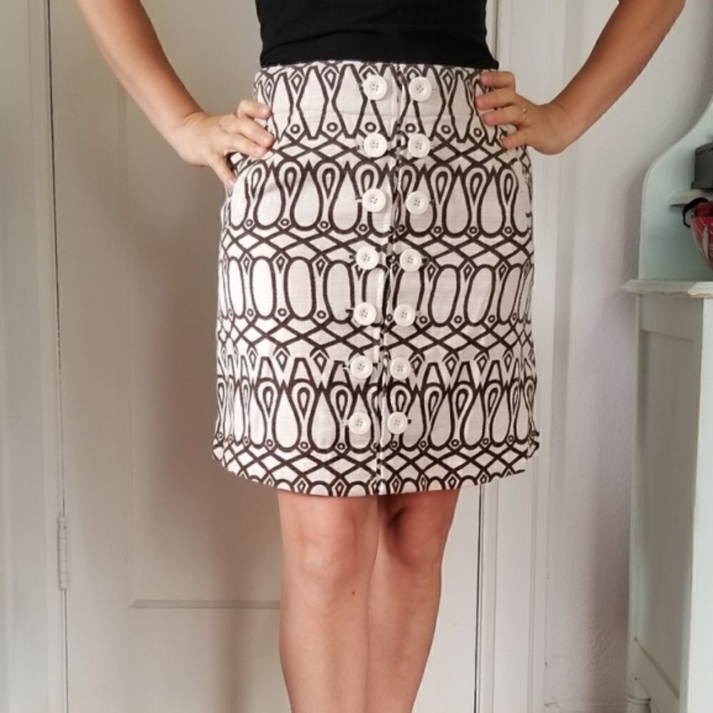 Anthropologie Taikonhu Cream Brown Geometric Print with Pockets